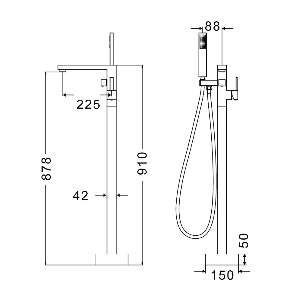 Karag GINKO DF-02011 CHROME Хромиран подов, свободностоящ смесител за душ за вана